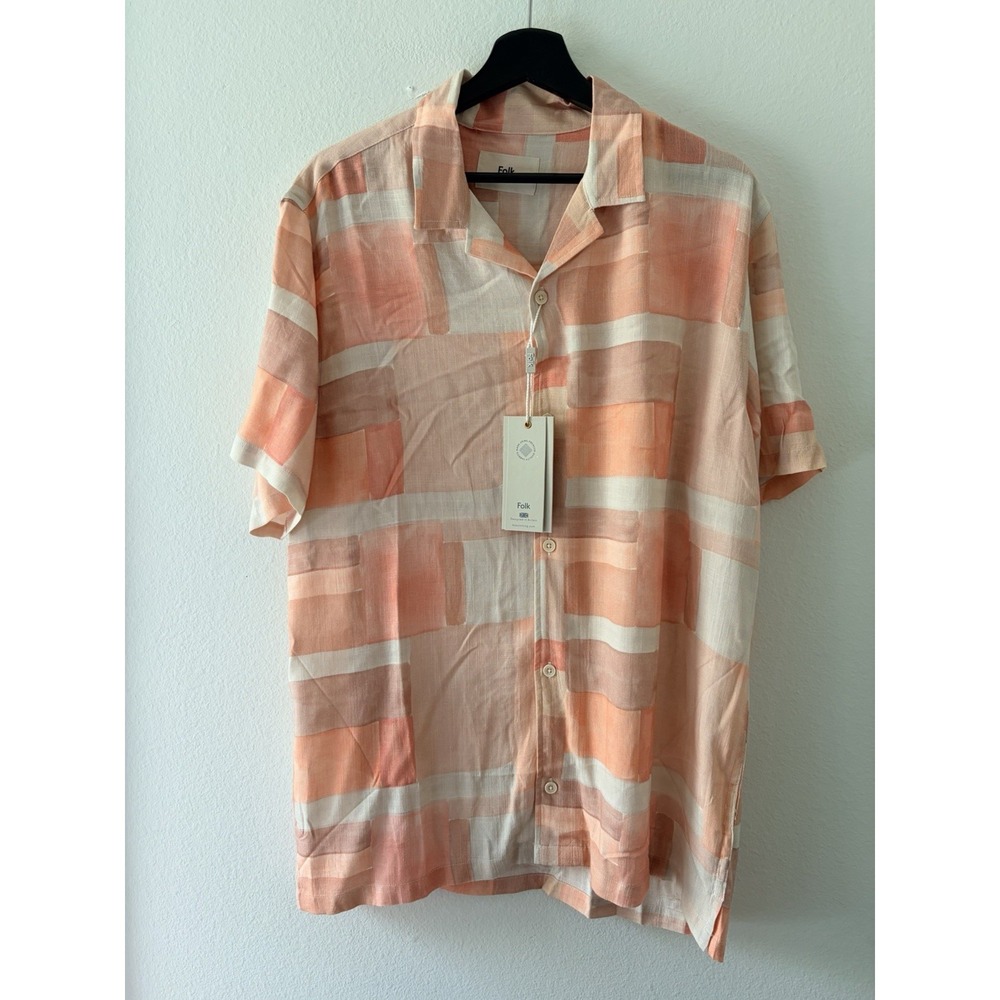 Folk Block S/Sleeve Shirt Pink Geometric Print Short Sleeve Mens Size XL NWT